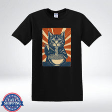 Camisa Ramen Gato Japonés Retro Sunburst Estilo Vintage Camiseta Gráfica