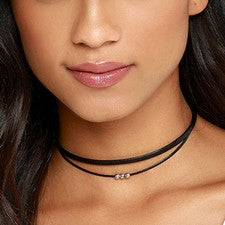 Moda Joyería Gargantilla Negra Plata Cuentas Doble Capa Collar 3-9