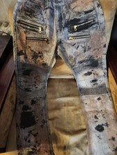 Pantalones de mezclilla Odd Culture de moda para hombre 32x32 desgastados lavados a la piedra bolsillos con cremallera