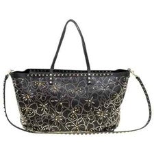 NUEVO VALENTINO Bolso de Cuero Rockstud Bolso Mariposa Negro Plata Dorado Tachonado RARO