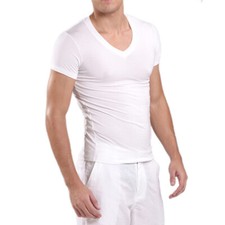 Ropa interior para hombre modal cuello en V manga corta camiseta ajustada camiseta sin mangas camiseta de moda