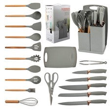 Juego Utensilios D Cocina Silicona Resistentes Al Calor 19 piezas Cocinero + Cuchillos
