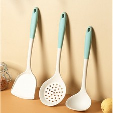 Juego de utensilios de silicona 3 piezas espátula cuchara ranurada para antiadherente