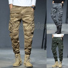 Hombres Camuflados Carga Combate Pantalones Joggers Cónicos Pantalones de Trabajo Puños Informales Moda