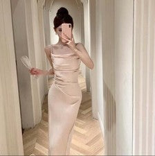 Sexy Vestido de Noche Para Mujer Moda Correa de Espagueti Perla Cuentas Paquete de Cadera