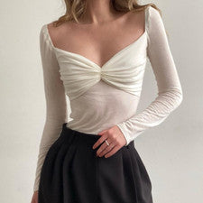 Para mujeres Moda Tendencias Simple Informal Elegante Sexy Ajustada Manga Larga Camiseta Prendas para el torso
