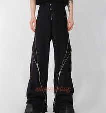 Hombres Punk Gótico Carga Moda Pantalones Cremalleras Pantalones Informales Sueltos Pierna Ancha Pantalones