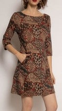 VEGAS Paris Kleid 3/4-Arm - trendiger Animal-Print &Reißverschlusstaschen - NEU