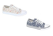 Zapatos de salón de lona Dek para mujer Plimsolls Plimsol floral Entrenadores con cordones Talla