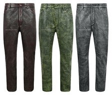 Pantalones de cuero para hombre ciclistas grano completo encerado cuero de vaca ROCK estilo jean pantalones 501