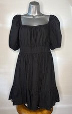 Mini vestido negro para mujer SHEIN sin espalda recortado manga abullonada lazo trasero calado (L)