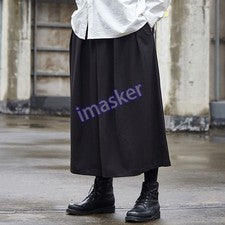 Pantalones informales estilo japonés pantalones de pierna ancha para hombre algodón negros informales falda pantalones