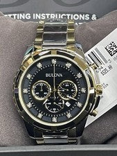 $525 RELOJ CRONÓGRAFO BULOVA 98D132 DOS TONOS ACERO INOXIDABLE DIAMANTE ACENTO 44
