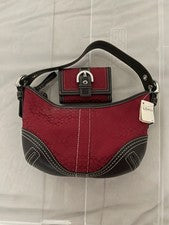 Bolso de hombro Coach Hobo SoHo para mujer rojo marrón cuero vintage + billetera con etiquetas