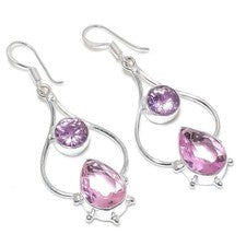 Pendientes de joyería de plata de ley 925 hechos a mano con piedras preciosas de kuncita rosa talla 2,12"