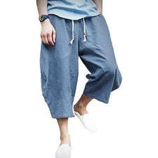 Pantalones Cortos Deportivos Informales de Lino Algodón Color Sólido Moda Sueltos Tendencia Para Hombre