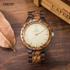 Reloj Hombre Madera UWOOD Cebra Negro Sándalo Cuarzo Reloj para Regalo de Navidad