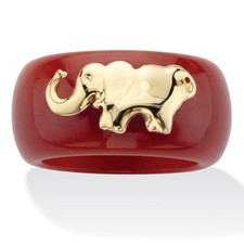 Anillo redondo de elefante de oro amarillo de 10 k de jade rojo
