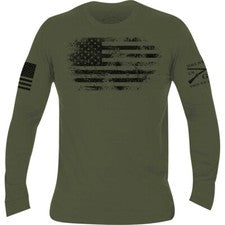 Camiseta estilo grunt vintage americana manga larga - verde militar