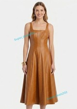 Vestido para mujer de cuero tostado con cuello cuadrado elegante calce ajustado informal fiesta conjunto ropa