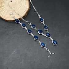 Burmise zafiro 925 plata esterlina joyería collar pulsera conjunto 18-7"