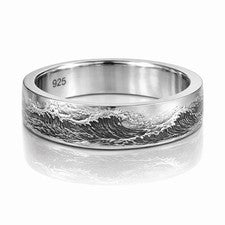 Anillo Ocean Wave Plata 925 Grabada Banda Unisex Ajuste Cómodo Banda Anillos Hechos a Mano