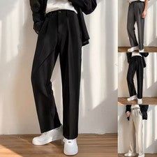 Pantalones informales de pierna recta para hombre estilo coreano sueltos drapeados pantalones de color liso