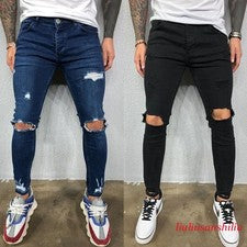 Pantalones Para Hombres De Vestir Elegante Moda Pantalón Vaquero Jeans Rasgados