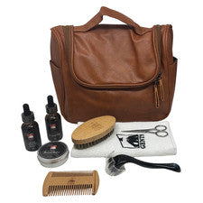 Kit de cuidado de barba para caballeros con bolsa de viaje de cuero sintético