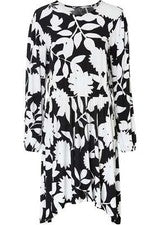 Nuevo Vestido Cremallera T. 40/42 Negro Blanco Flor Mujer Vestido Manga Larga