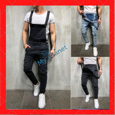 Monos Vaqueros Rasgados Moda Para Hombre Pantalones De Tirantes Mezclilla Informal