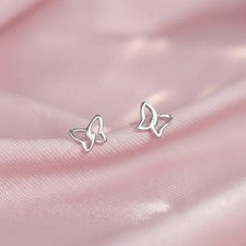 Pendientes pequeños de mujer de plata de ley 925 con mariposa de 5 mm