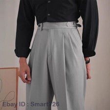 Pantalones de vestir rectos estilo italiano para hombre pantalones cintura alta formal fiesta informal