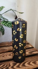 Vela Pilar Estampado Leopardo Pintada a Mano Dorado sobre Negro 20cm x 6.8cm Regalo Hogar