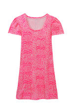 Vestido para mujer - Vestido de palma estampado - Mini vestido - Grande - Algodón - Rosa neón