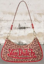 Bolso de hombro Von Dutch con estampado de leopardo rojo ~ dijes de cadena ~ Y2K ~ nuevo con etiquetas