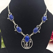 Collar Joyería Plata Esterlina 925 Piedras Preciosas Lapislázuli Azul Tamaño-17-18"