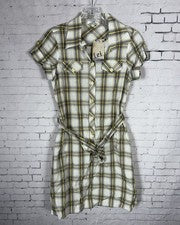 Vestido Camisa LEI Danica Pequeño Para Mujer Algodón a Cuadros Estilo Años 90 Manga Corta (A84)