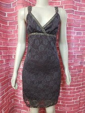 Vestido de cóctel Ariella para mujer marrón con tirantes adornados de encaje talla S nuevo con etiquetas #CB4