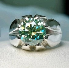 Anillo solitario redondo de diamantes cultivados en laboratorio azul de 4,58 quilates de plata de ley 925 para hombre