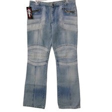 Pantalones de mezclilla Elee Los Angeles para hombre Moto lavado claro paneles ropa de calle 38x32 nuevos con etiquetas