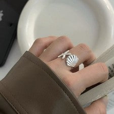 Anillo ajustable de plata de ley 925 para mujer concha de mar estrella de arena con bolsa de regalo