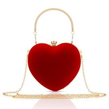 Bolso sin asas de terciopelo en forma de corazón Bolso de noche Estrás Bolso de hombro 6844