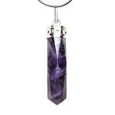 Colgante de punta de cristal amatista de lujo del Himalaya + cadena y cargador de acero inoxidable de 20"
