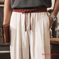 Pantalones rectos estilo retro italiano para hombre informales estilo holgado de lino