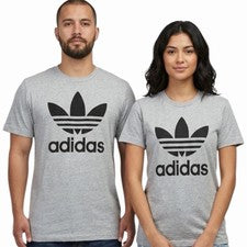 Camiseta ADIDAS Vintage Logo del Trifolio GRIS JASPEADO Calce Regular Manga Corta Nueva con Etiquetas