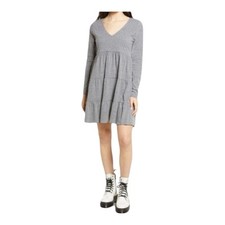 Nuevo Vestido BP Para Mujer Tallas S Gris Jaspeado En Niveles Manga Larga Tejido Cuello en V