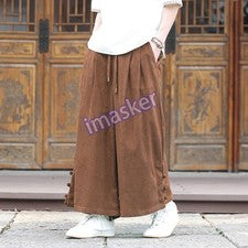 Verano Nuevo Estilo Chino Pana Suelto Informal Pantalones Para Hombre Botón Pierna Ancha Pantalones