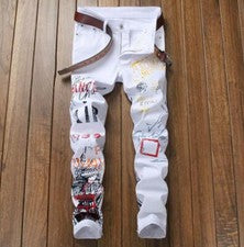 Moda Para hombres Negro Graffiti Estampado Denim Punk Hip Hop Pantalones Pantalones Jeans Lo último