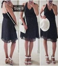 Vestido de gasa de moda para mujer Charlotte Russe lunares espalda abierta talla 8 nuevo